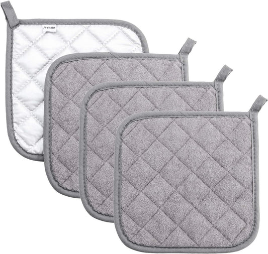 Joyhalo 4 Pack Pot Holders for Kitchen,Cotton Oven Holder with Great Heat Resistance,Non Slip Hot Pads for Kitchen Clearance,Grey