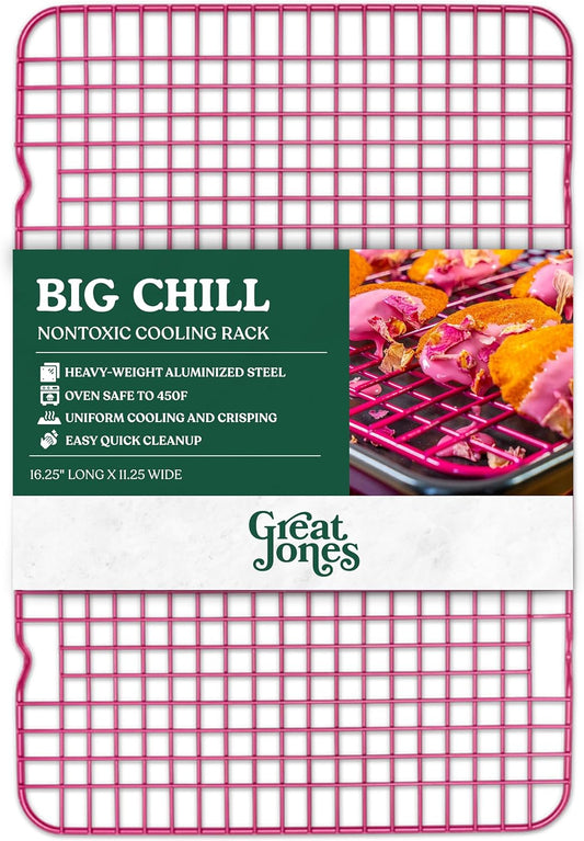 Great Jones Big Chill Wire Cooling Rack (Raspberry) – 16.9" × 11.4" Heavy-Weight Aluminized Steel,Nonstick Baking Rack – Oven Safe 450 °F, Bacon & Cookie Cooling Rack – Fits Half Sheet Pans