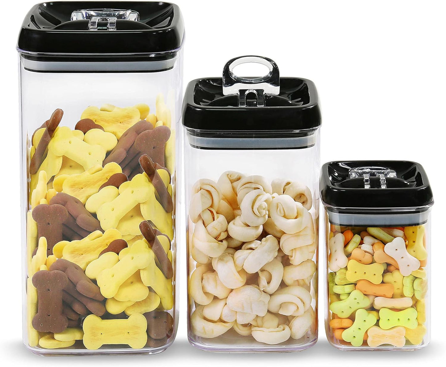 Felli Flip Tite Storage Container with Lid 6" XL Air Tight Ring Lock Top, Clear Acrylic Canister Set for Kitchen, Pet Cat Dog Food Treats, 5 lb Flour Sugar Pantry Organizer (Nest-L, Black)