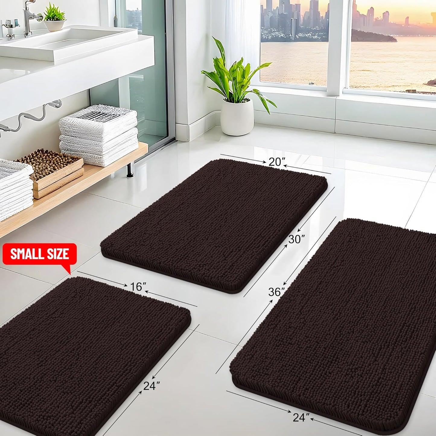 Arotive Bathroom Rugs 47x24, Extra Soft Absorbent Shaggy Chenille Bath Rugs, Machine Washable Rubber Backing Non-Slip Bath Mats for Bathroom Floor Tub and Shower, Home Decor Accessories, Brown
