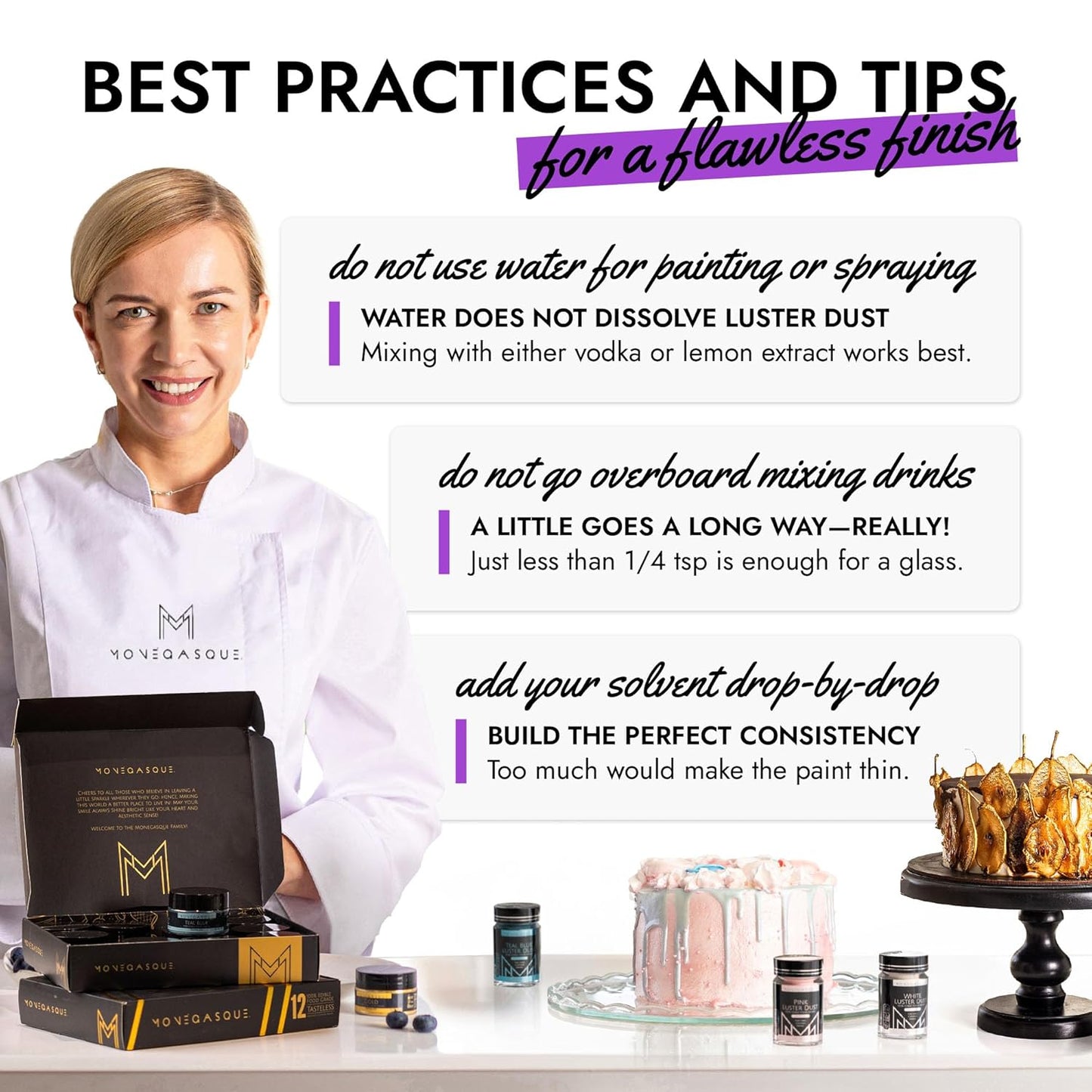 MONÉGASQUE Purple Edible Glitter for Drinks 7g – Violet Edible Glitter for Cakes & Cocktails – Purple Luster Dust for Cake Decorations Spray Sprinkles – Halloween Cocktail & Drink Shimmer Powder