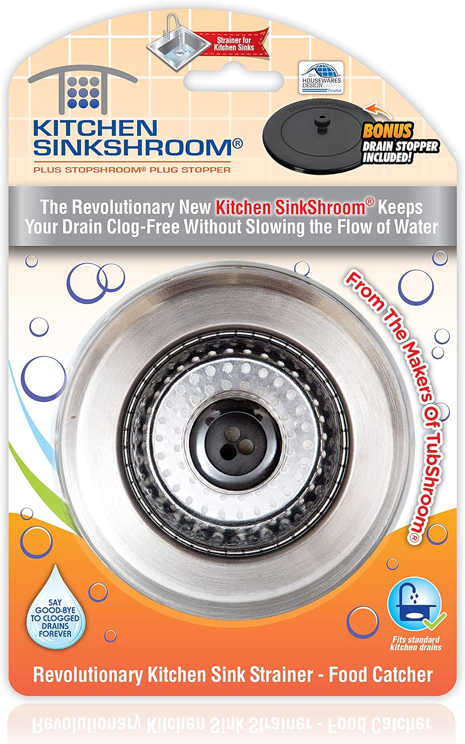 SinkShroom Revolutionary Clog-Free Sink Strainer Basket with Stopper, Stainless Steel