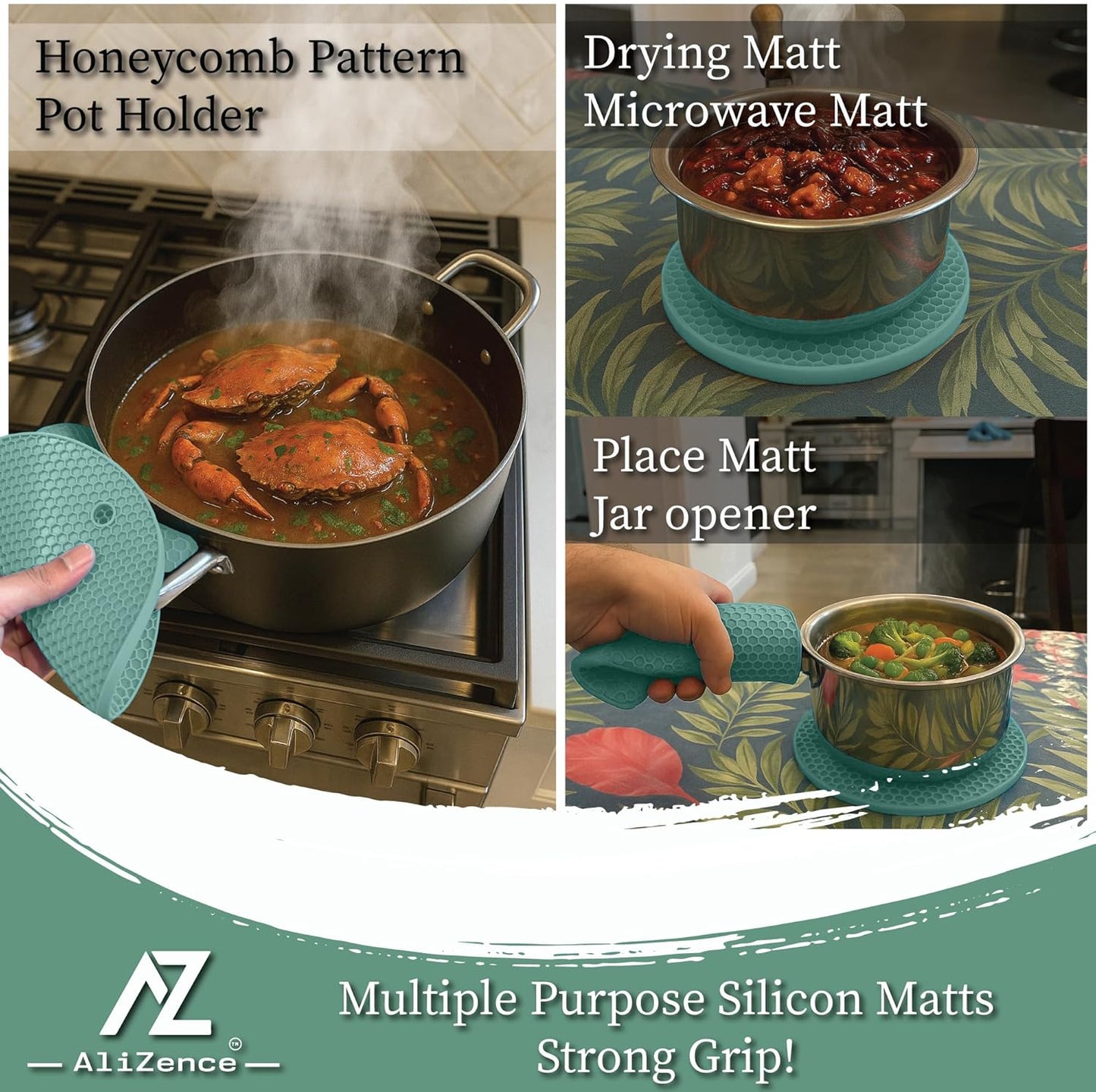 Silicone Smoker Oven Gloves & BBQ Set – Extreme Heat Resistant, Waterproof Oven Mitts, Mini Gloves, Hot Pads & Pot Holders for Cooking, Grilling, Baking, Extra Soft, Superior Value 6 pc Set. (Aqua)