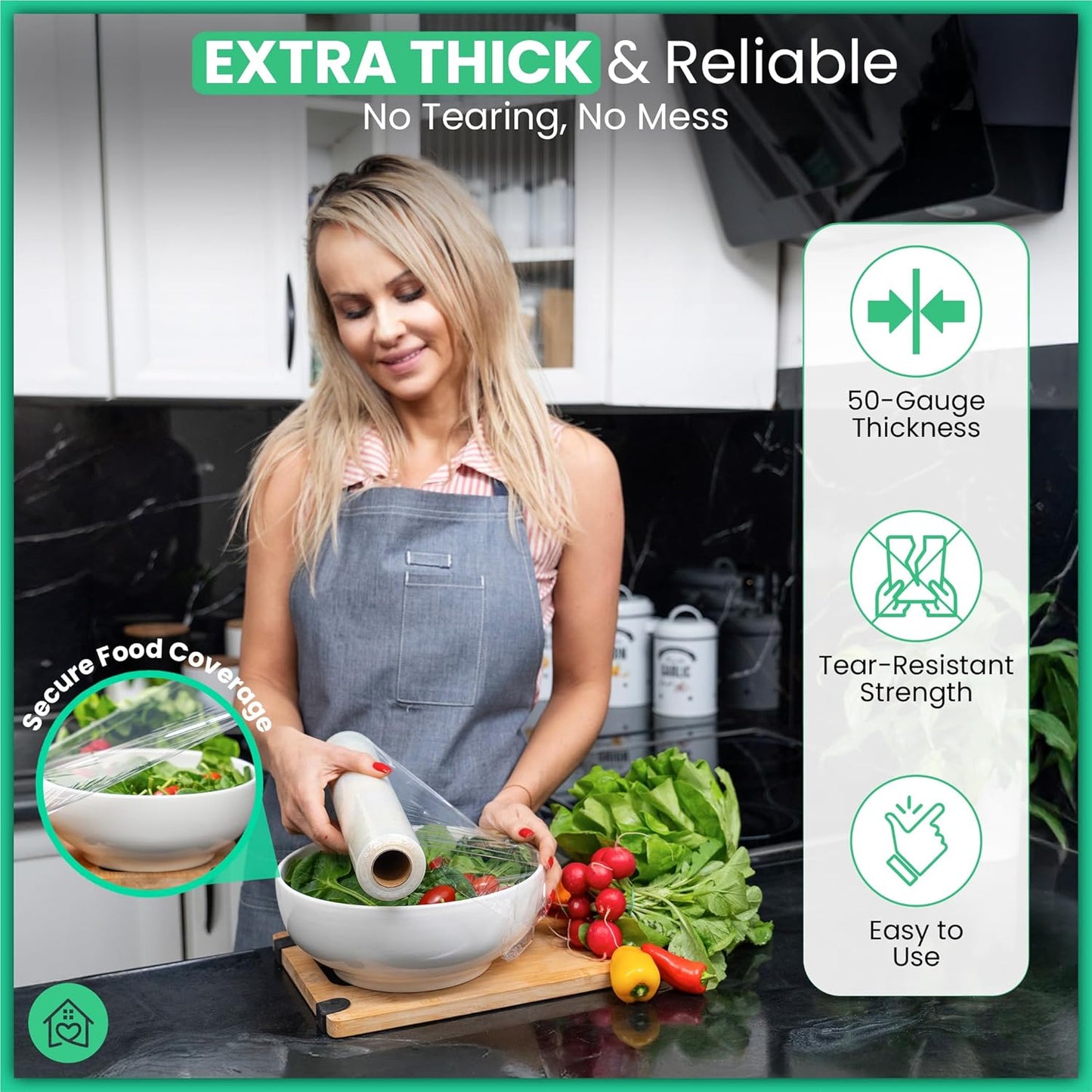 400 Sq Ft Certified Compostable Plastic Wrap – ASTM D6400 Certified Refill Roll – Durable, Food Safe, Plastic-Free Alternative