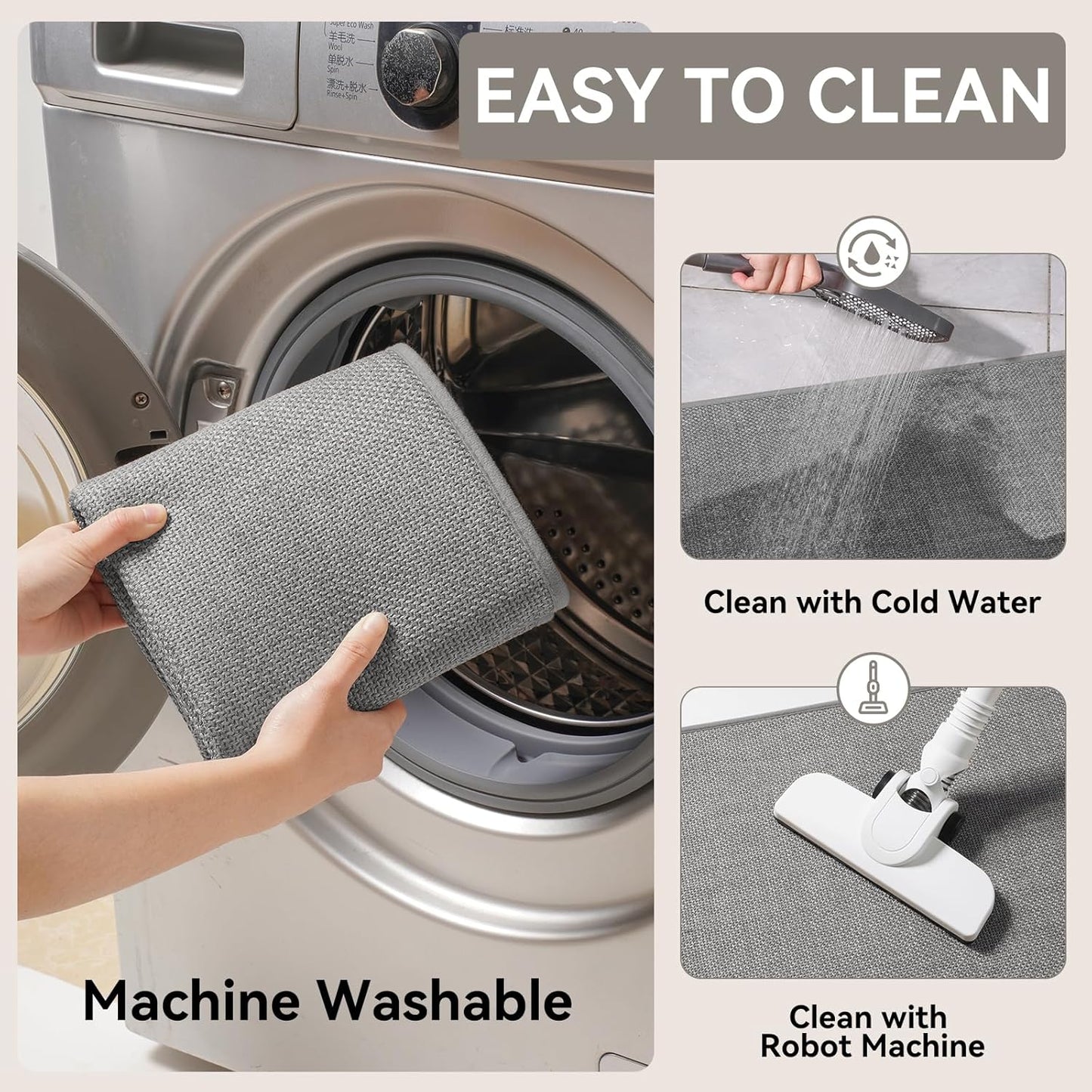 Kitchen Runner Rugs Non Slip Washable, Super Absorbent Cushioned Kitchen Mats for Floor, Linen-Look Woven Sink Mat Standing Floor Mat, Easy Clean, Gray 17"x59"