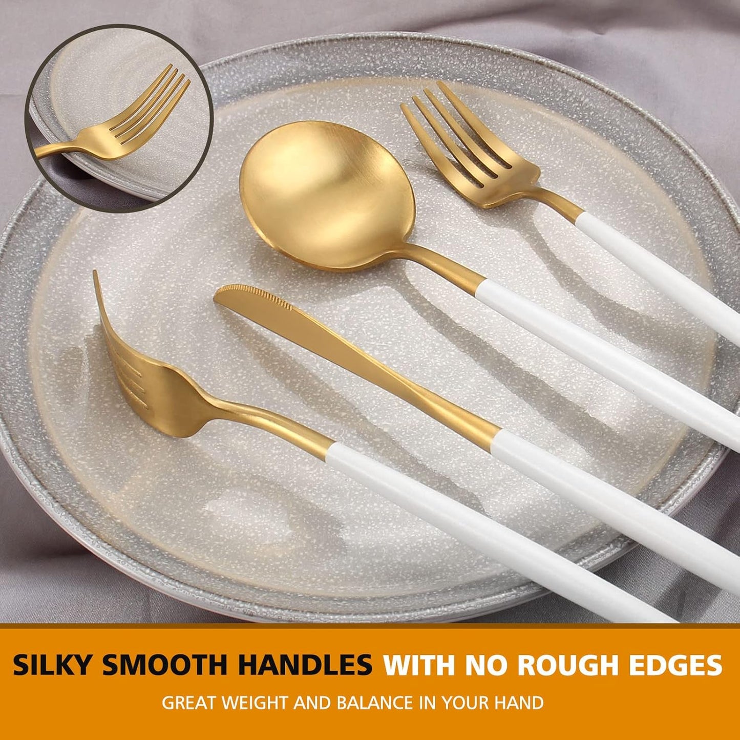 Matte White Gold Silverware Set, Oliviola 20-Piece Stainless Steel Flatware Cutlery Set Service for 4, Satin Finish Kitchen Utensil Set, Dishwasher Safe