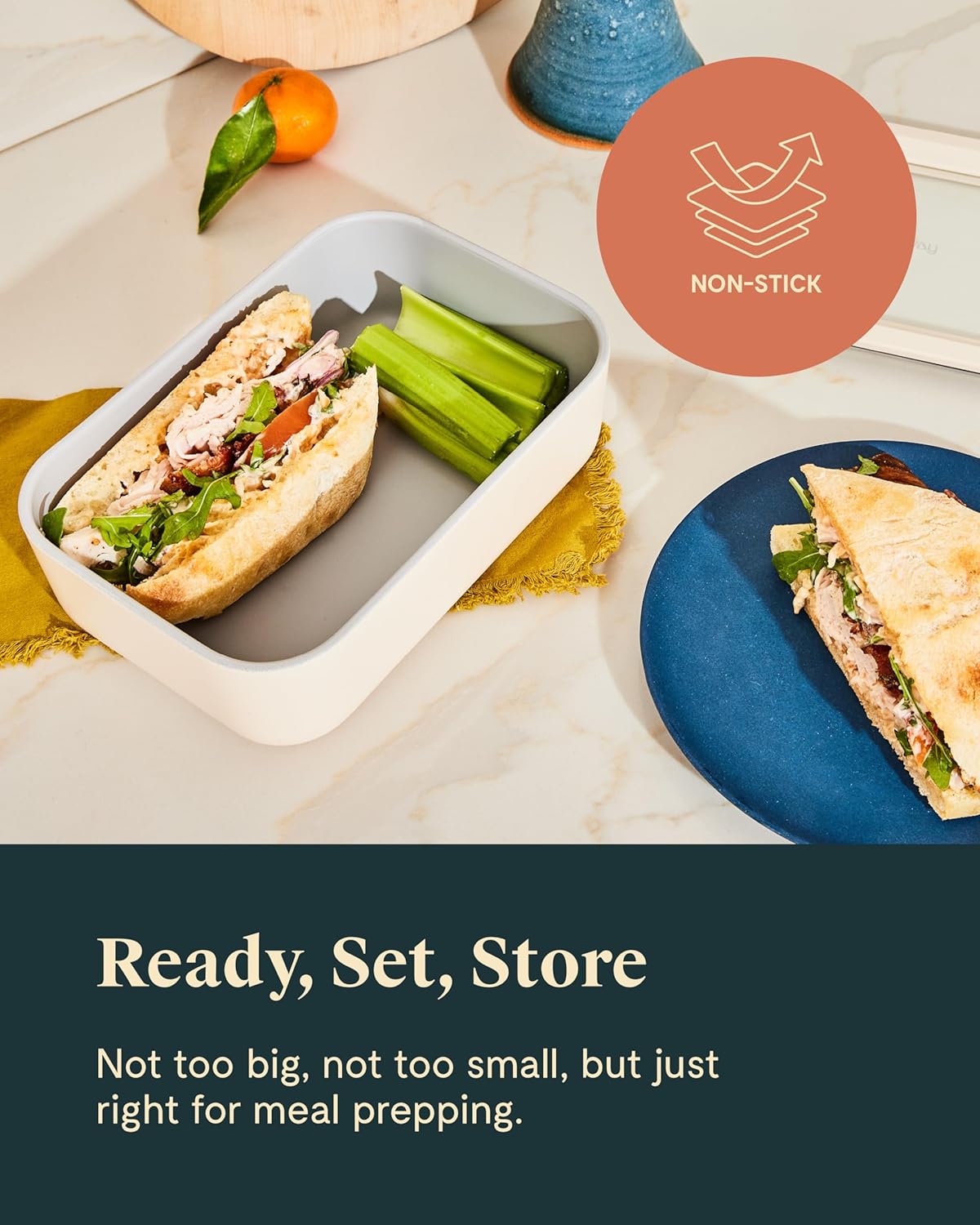 Caraway 6pc Glass Food Storage Set – 6.6 Cup Food Containers (6) - Ceramic Coated - Non Toxic, Non Stick with Lids - Microwave Safe - Cream