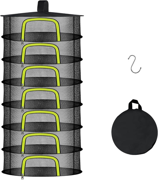 7 Layer Herb Drying Rack, Herb Drying Rack Hanging Mesh, Foldable Bud Drying Net with U-Shaped Zipper, Hooks, for Drying Herbs Plants, Flowers, Fruits, Food, Camping (7 Layers-23.62'')