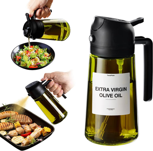TrendPlain - Original 16oz/470ml Olive Oil Dispenser Bottle for Kitchen Gadgets and Air Fryer Accessories - Olive Oil Sprayer for Cooking w/Stickers - Black