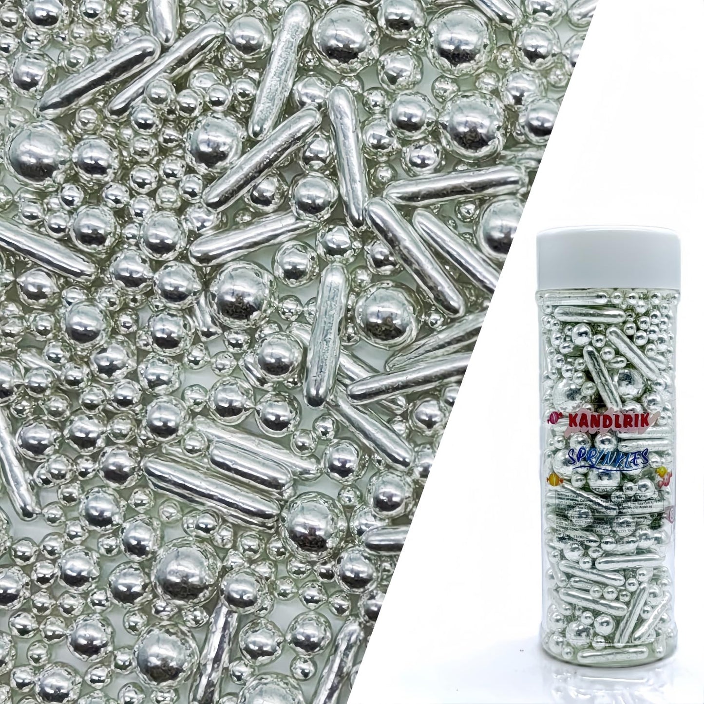 Silver Sprinkles Candy Mix Size Edible Pearls Cake Decorations Cupcake Toppers Cookie Decorating Perfect for Wedding Party Valentine Halloween Christmas Supplies 4.58OZ