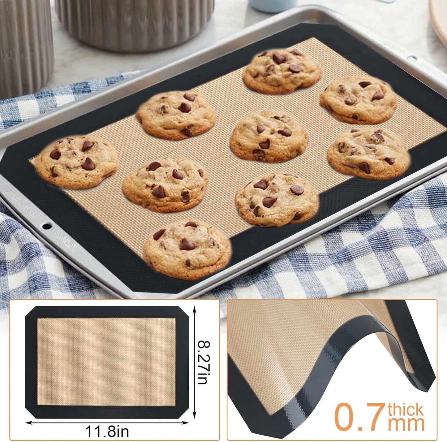 Silicone Baking Mat,Silicone Mat,2 Pack Reusable Non-Stick Baking Mat,Food Safe Silicone Mats for Baking, Oven Baking Sheet for Making Cookies, Macaroons, Bread,(11.8"L x 8.3"W)