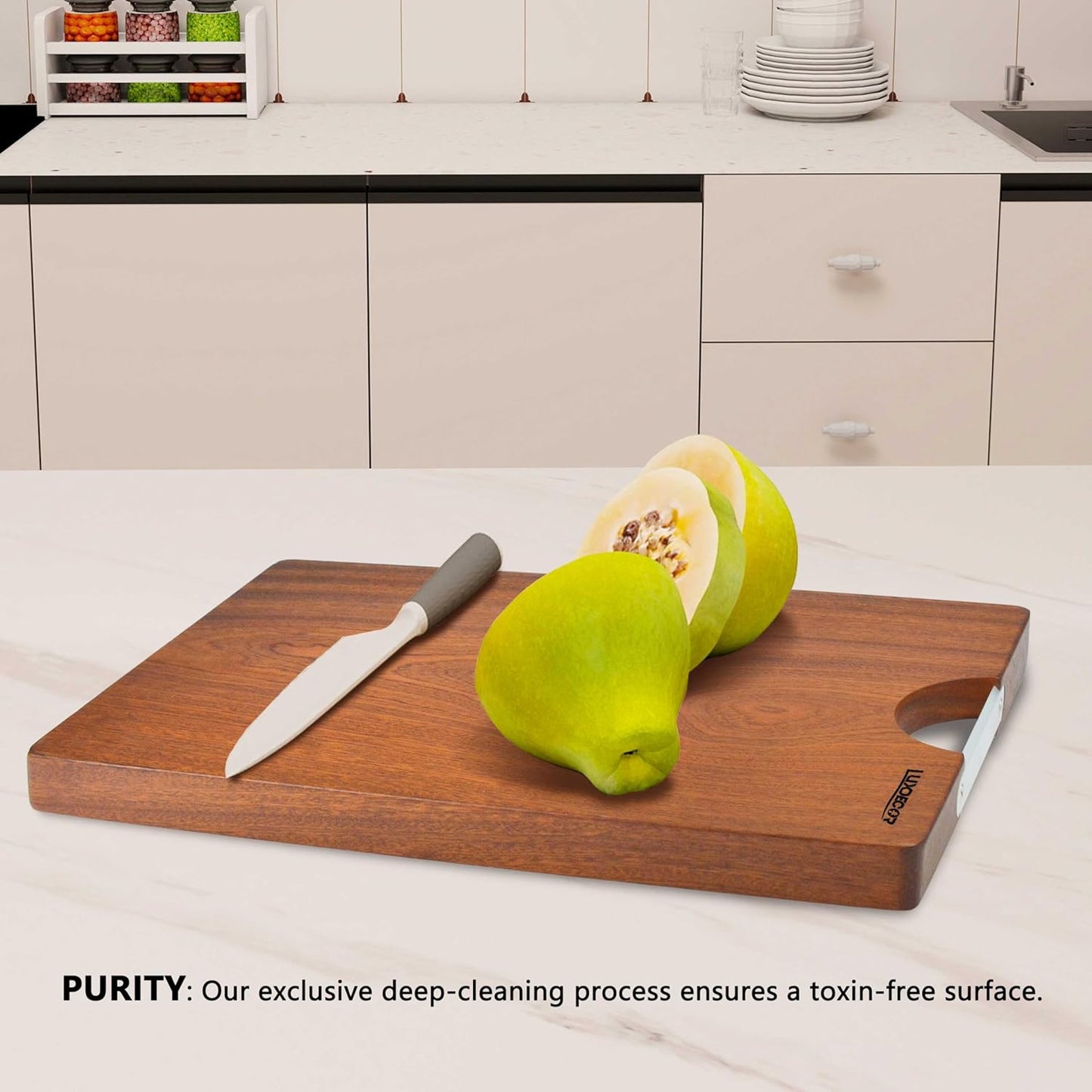 Real Solid Wood Cutting Board- Single Piece Wooden Cutting Board No Splicing&Glue, Sapele Wood Cutting Boards Of 15.7 * 11.8 * 1.2in Heavy Duty