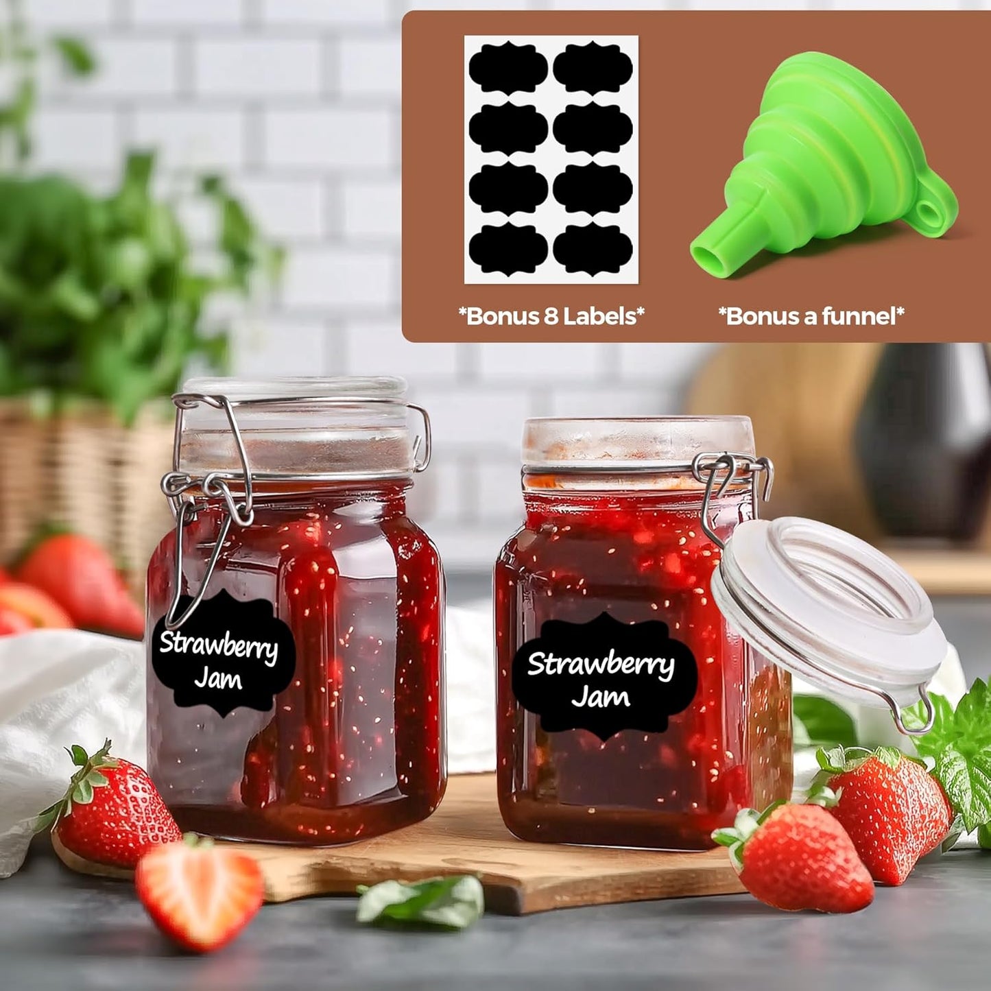 ComSaf Small Glass Jars with Airtight Lid Set of 6, Spice Jars 8 oz, Mason Jars 8 oz, Small Canning Jar, 8oz Jars with Lids for Kitchen, Jam, Jelly, Honey, Herb, Candy, Beans, Dessert, Sugar, Parfait