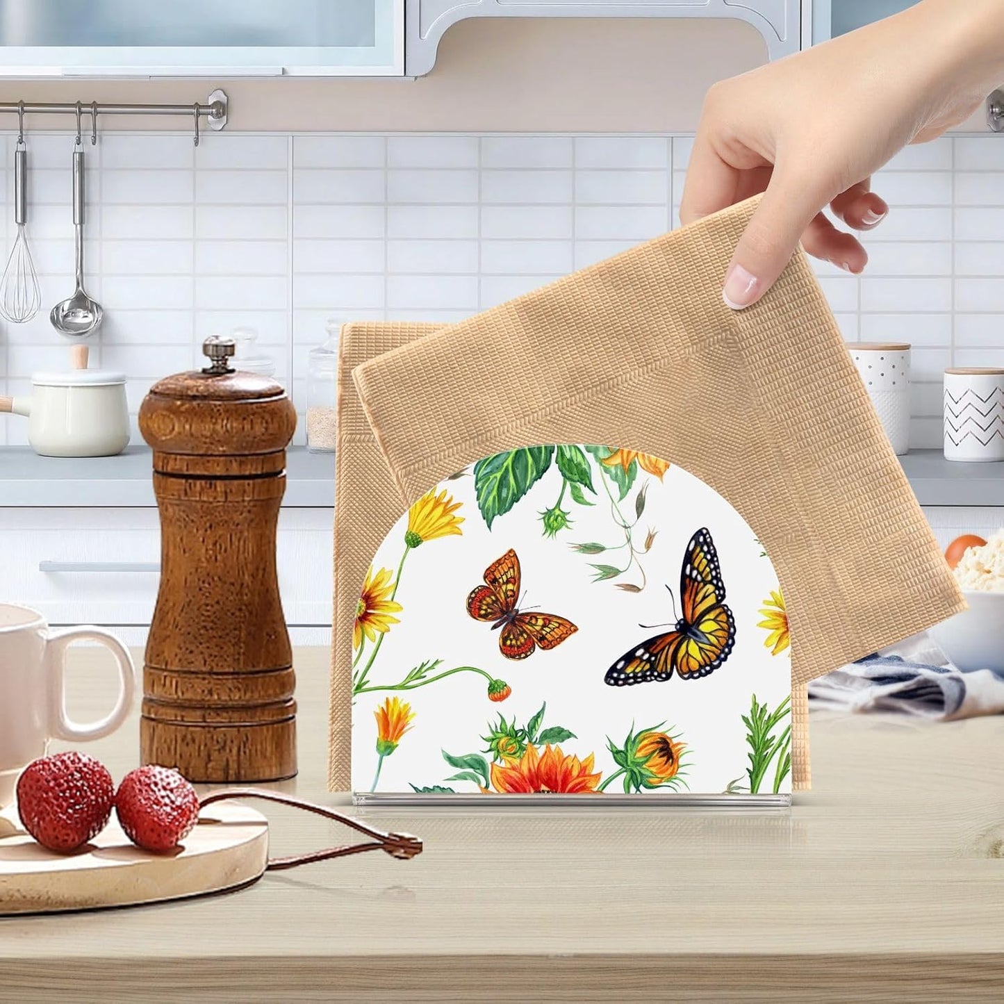 Sunflowers and Butterflies Napkin Holder for Table Paper Napkins Holder Acrylic Tissue Dispenser Kitchen Dining Room Bathroom Party Car Decor