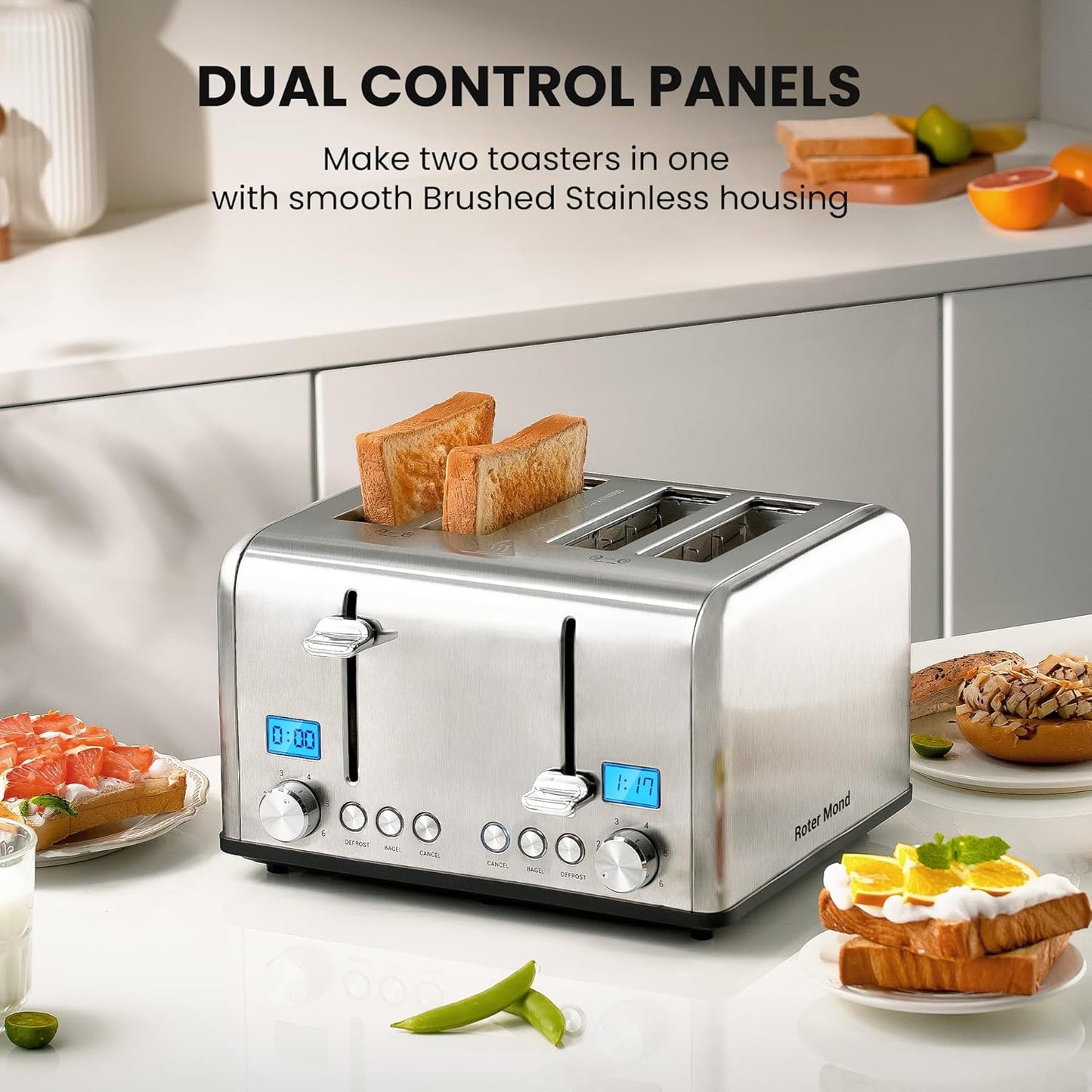 Countdown Stainless Steel 4 Slice Toaster with Bagel, Defrost, Cancel Function, Dual Toaster, Extra Wide Slots, 6 Shade Settings, Removable Crumb Trays, 1650W