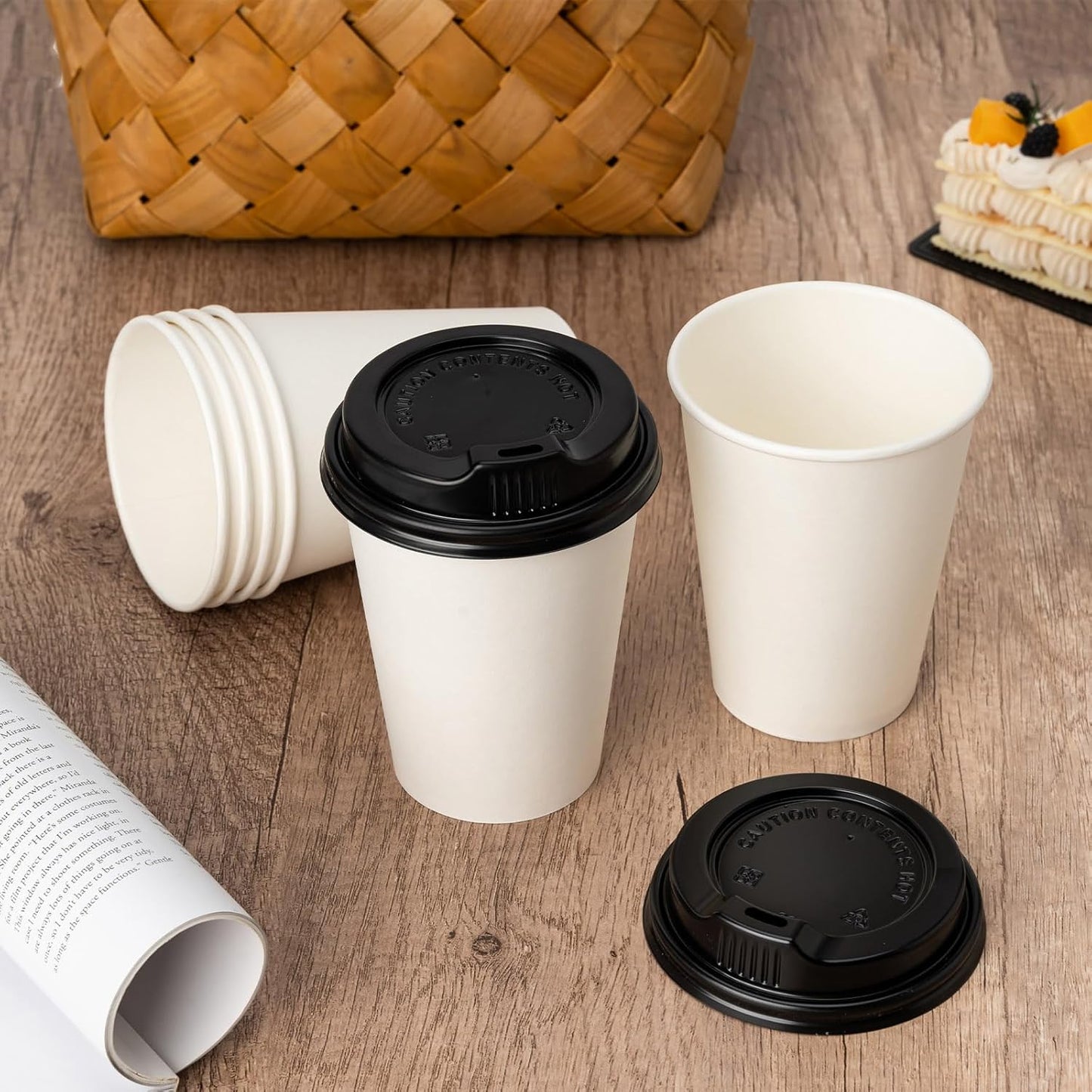 YEEHAW 100 Pack 12oz Coffee Cups with Lids, White Disposable Paper Cups, to Go Coffee Cups for Cafes, Party, and Office