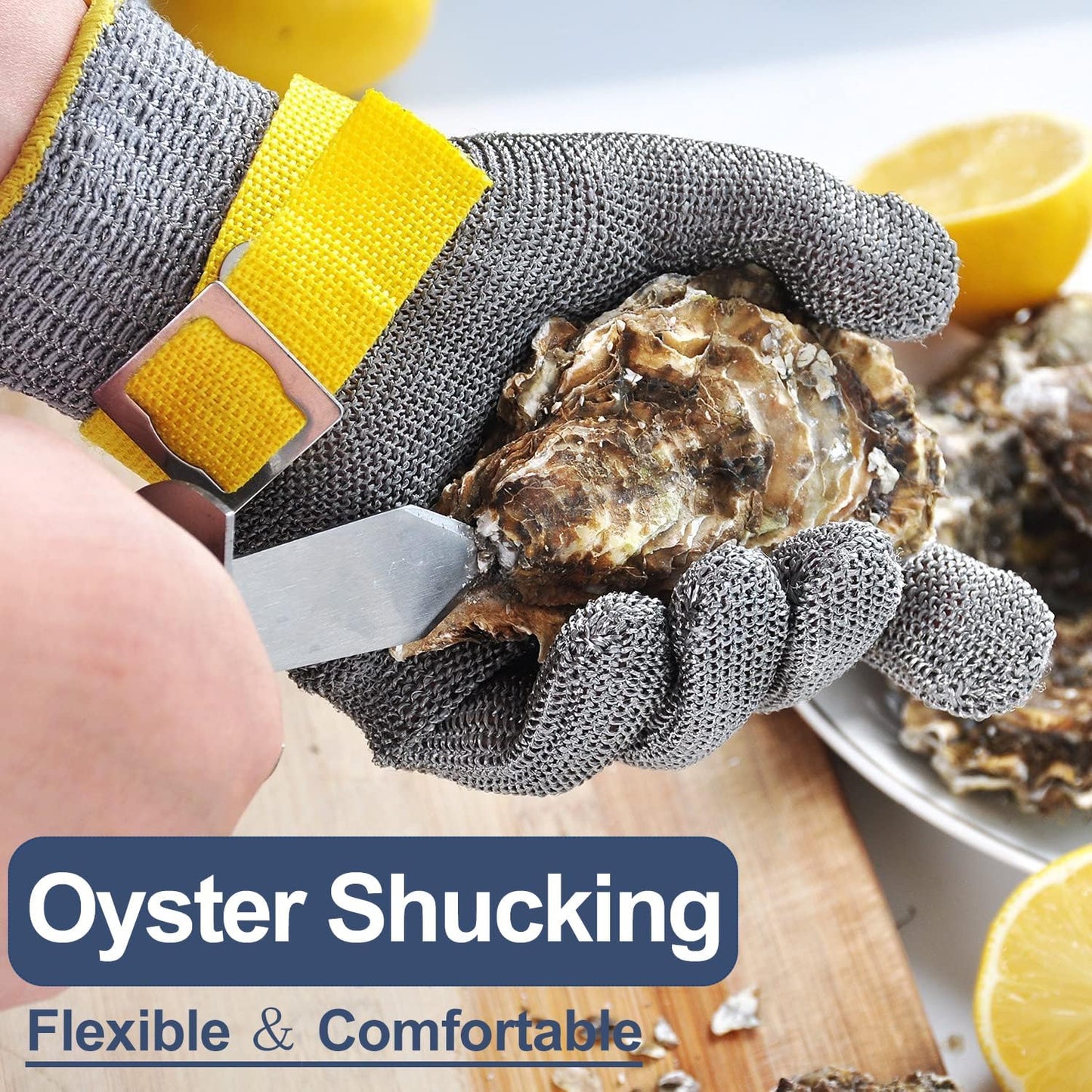 Dowellife ANSI A9 Cut Resistant Glove Food Grade, Stainless Steel Mesh Metal Knife Cutting Glove for Butcher Oyster Shucking Kitchen Mandoline Chef Slicing Fish Fillet (Medium)