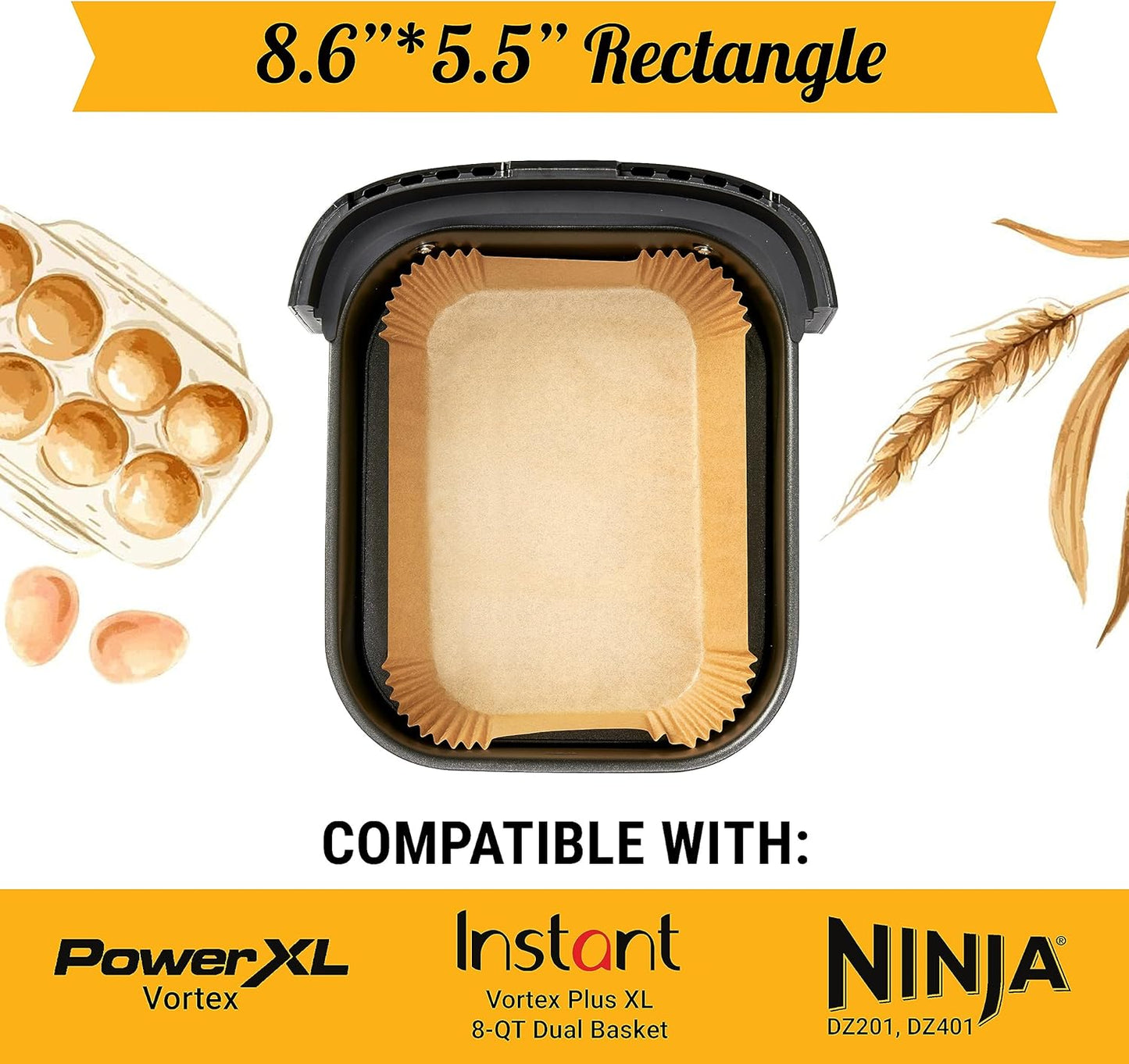 Air Fryer Liners for Ninja Foodi Dual – 125Pcs Disposable Parchment Paper for Ninja DZ201 DZ401, Instant Pot Vortex Plus, PowerXL Vortex – Non-Stick and Oil Proof for Easy Cleanup by Baker's Signature