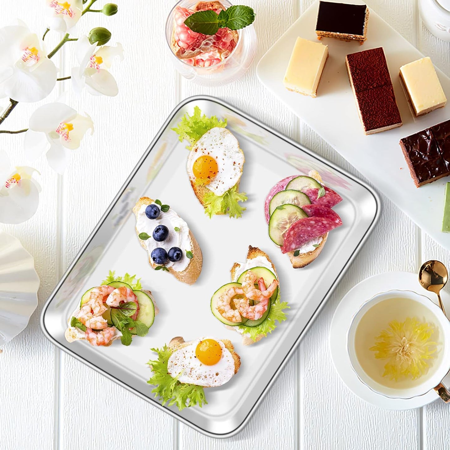 Deedro Baking Sheet with Rack Set [2 Sheets + 2 Racks], Stainless Steel Cookie Half Sheets Baking Pan Oven Tray with Cooling Rack, 10 x 8 x 1 Inch, Heavy Duty, Non-toxic, Easy Clean