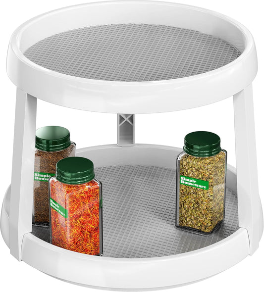 Simple Houseware 2-Tier Lazy Susan Spice Organizer, 10" Diameter, White/Gray