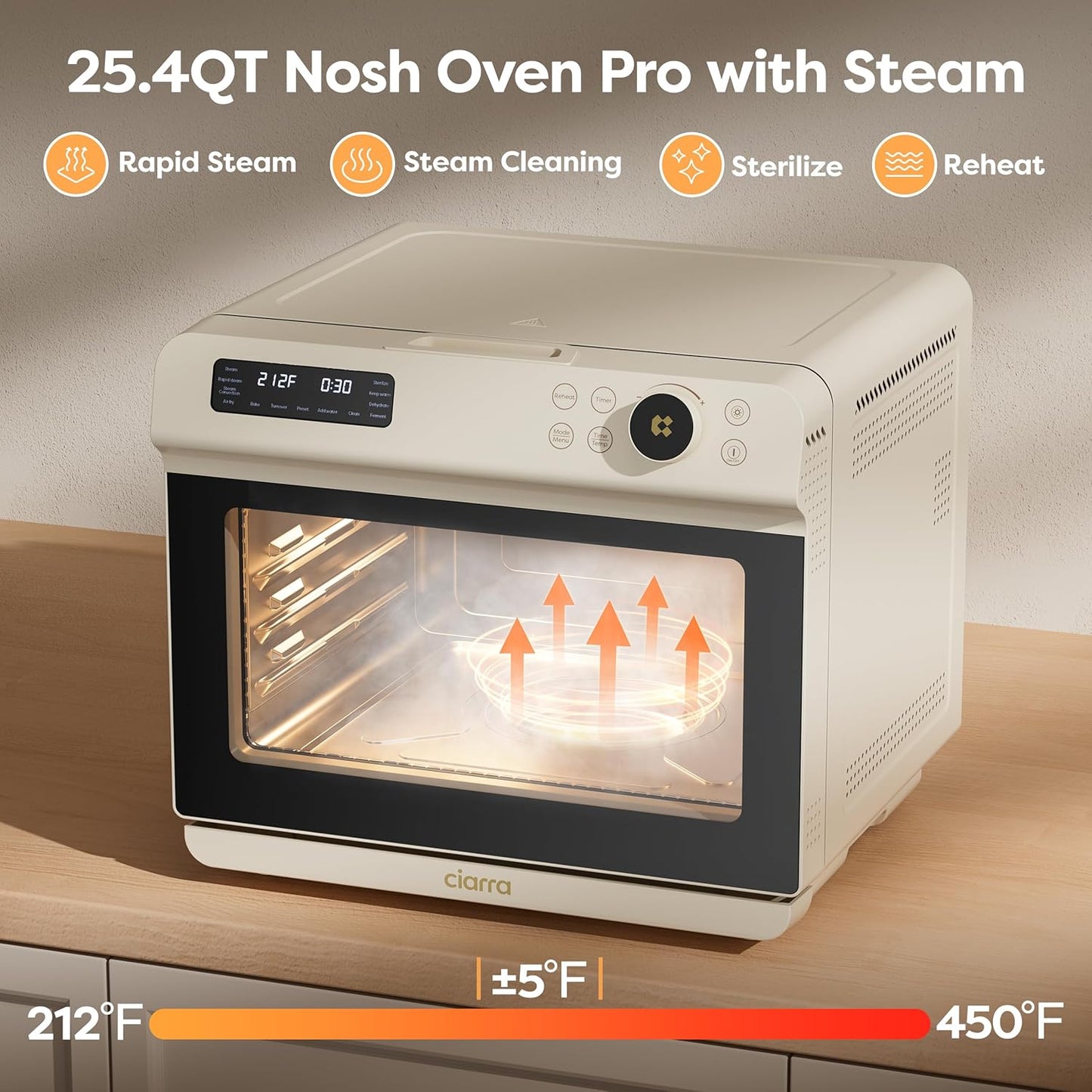 CIARRA Nosh Oven Pro 12-in-1 Countertop Steam Oven with Air Fryer, 25.4QT Steam Air Fryer Oven Combo, Convection Steam Oven Toaster with Rapid Steam, Bake, Steam Self-Clean, Dehydrate, Ferment, White
