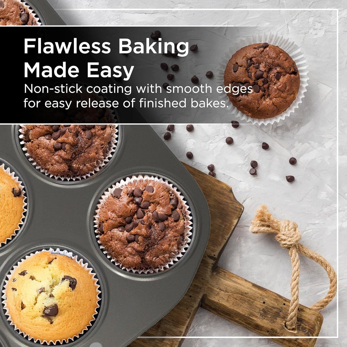 Wrenbury Non Stick Muffin Pan for Baking 12 Cup - Non Toxic Deep Cupcake and Yorkshire Pudding Tin - Even Bakes, Easy Clean, Warp Resistant - 1.25" Cup