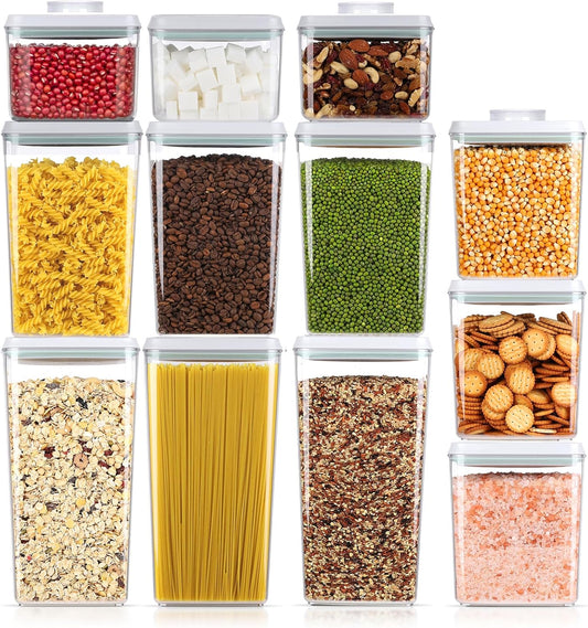 12 Pcs Pop Food Storage Containers Airtight Food Storage Containers Set with Lids Kitchen Pantry Organization and Storage, 3.4Qt, 2.8Qt, 2.1Qt, 1.2Qt