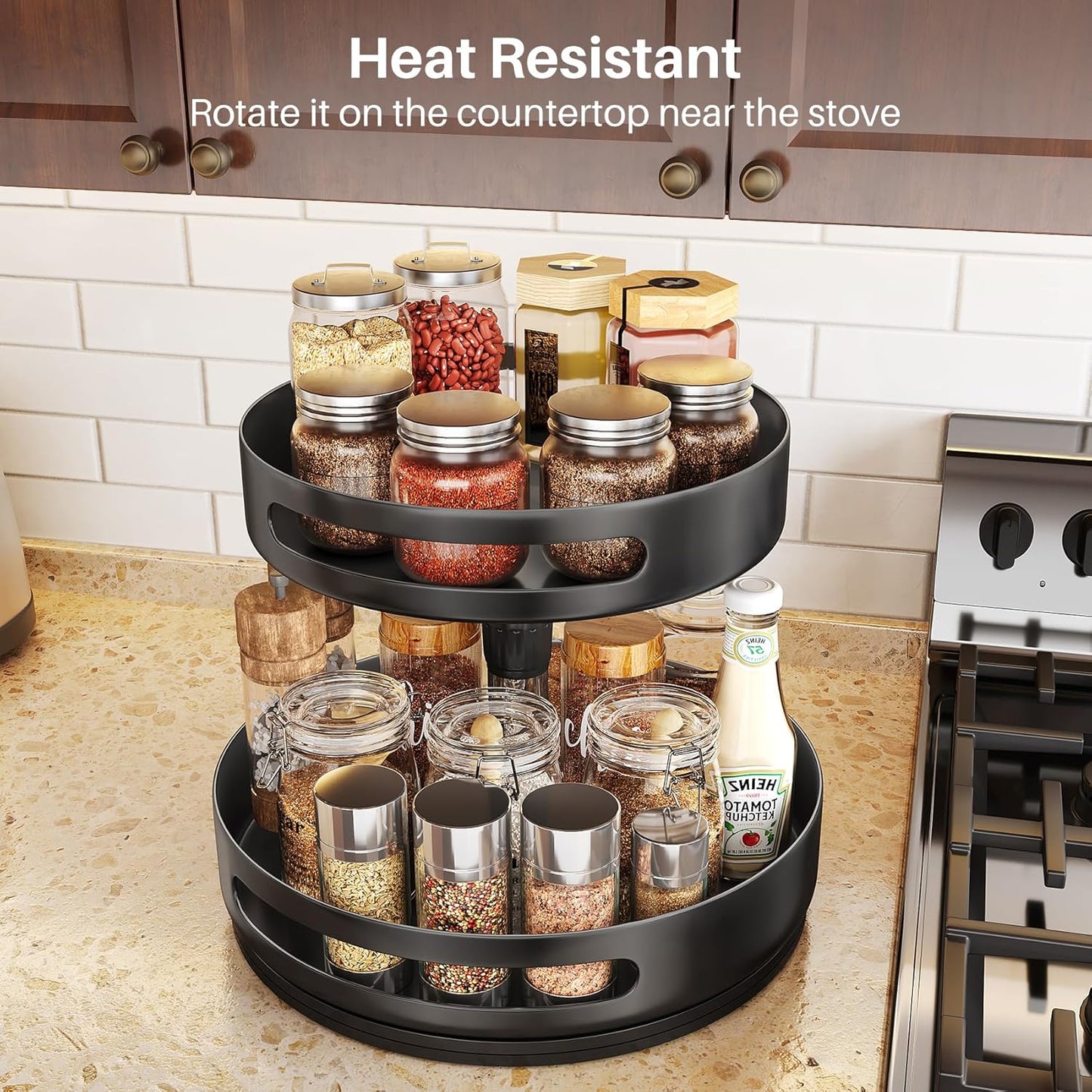 Lazy Susan Organizer Spice Rack - 2 Tier Height Adjustable Spice Organization for Cabinet, Metal Seasoning Organizer Lazy Turntable Spice Organizer for Table Top Pantry Kitchen Storage (10 inch)