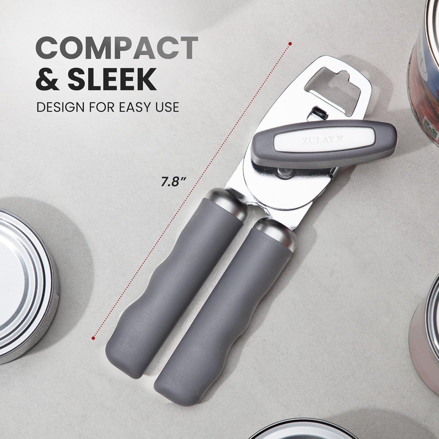Zulay Kitchen Heavy Duty Stainless Steel Can Opener Manual with Bottle Opener - Rust Proof Manual Can Opener With Turn Knob & Soft Grip Handles