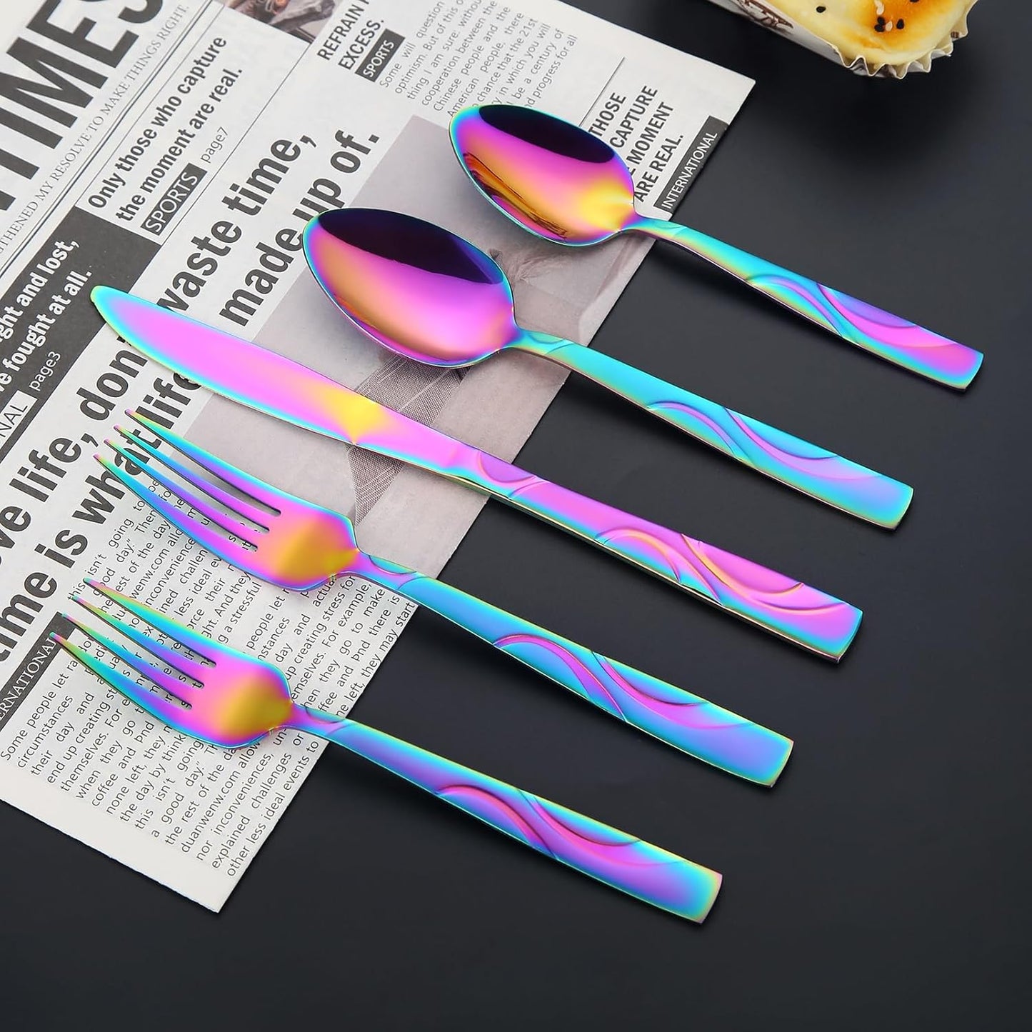 Rainbow Stainless Steel Flatware Set for 6, Ergonomic Silverware Set with Fork Spoon Knife, 30-piece Colorful Cutlery Tableware Set - Dishwasher Safe