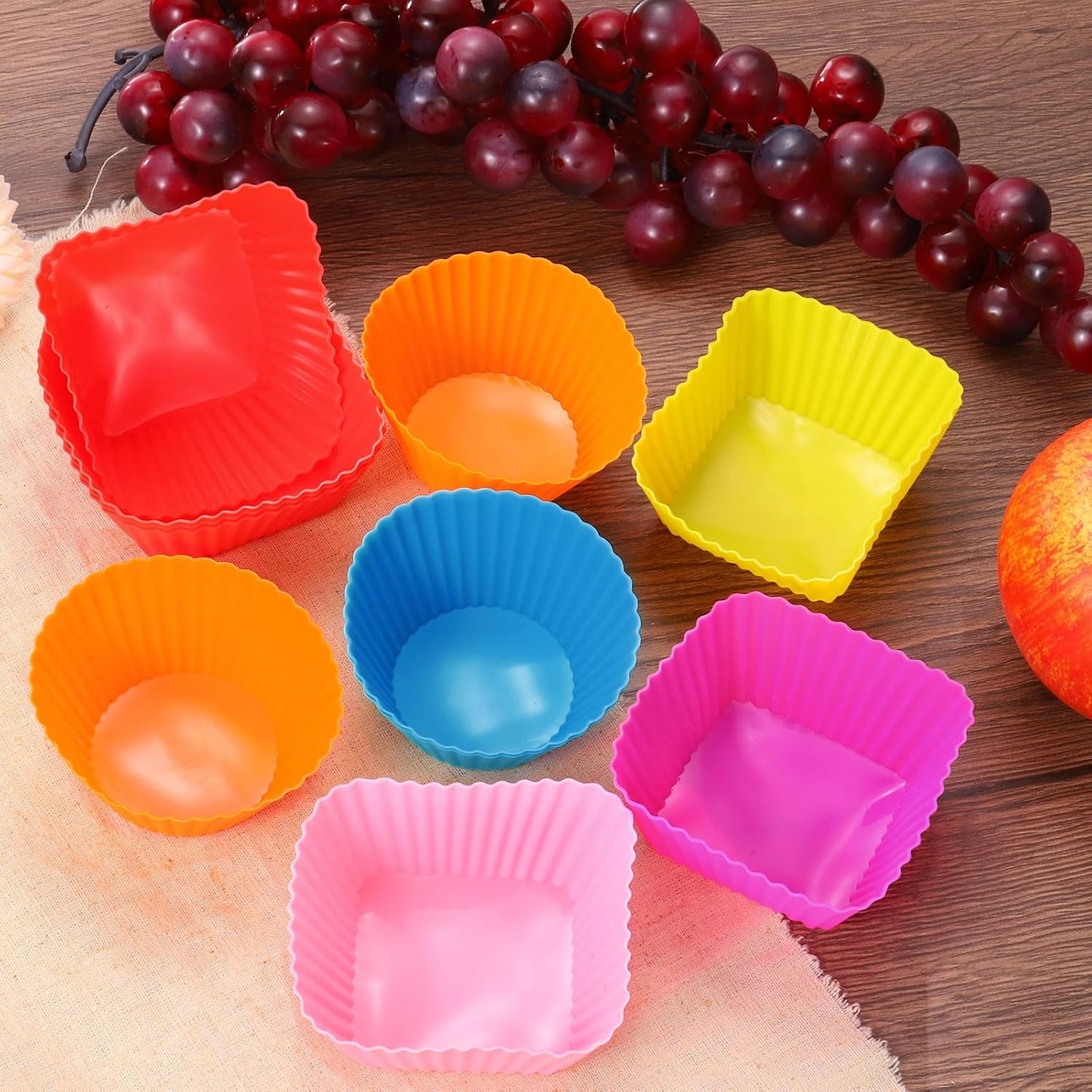 uxcell 18Pcs Silicone Cupcake Liners, Non-Stick Baking Cups, for Cooking Eggs, Baking Muffins and Make a Cake(Rose Red)