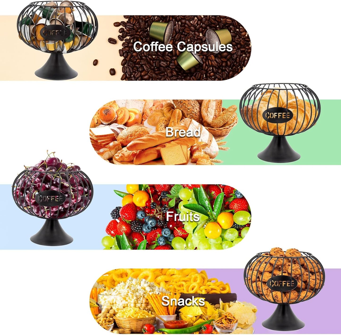 Large Capacity Coffee Pod Holder for Countertop K Cup Organizer Metal Storage Basket for Keuring Pods K Cup Storage for Capsule Creamer Coffee Bar Decor Black