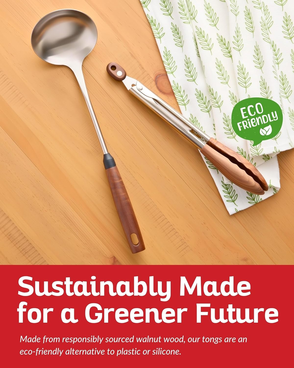 Boxiki Kitchen Wooden Tongs for Cooking - Nonstick Kitchen Salad Tongs for Serving Food, Grilling, Cooking, BBQ and Tossing Salad - Made of Natural Walnut Wood, Size 12-inch