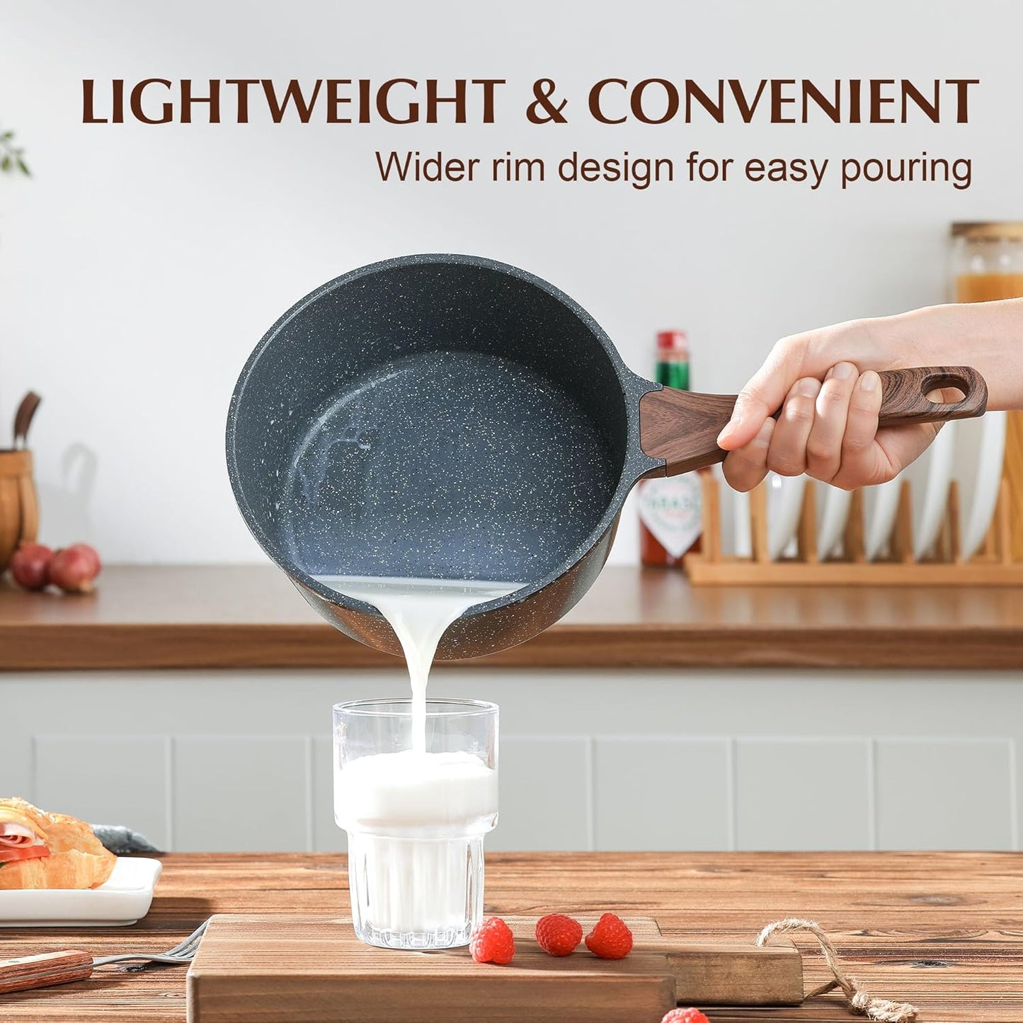 SENSARTE Nonstick Saucepan with Lid, 2.5 Quarts Medium Pot with Swiss Granite Coating, Stay-cool Handle, Sauce Pan Small Kitchen Cooking Pot, Induction Comptable, Free of Intentionally Added PFOA