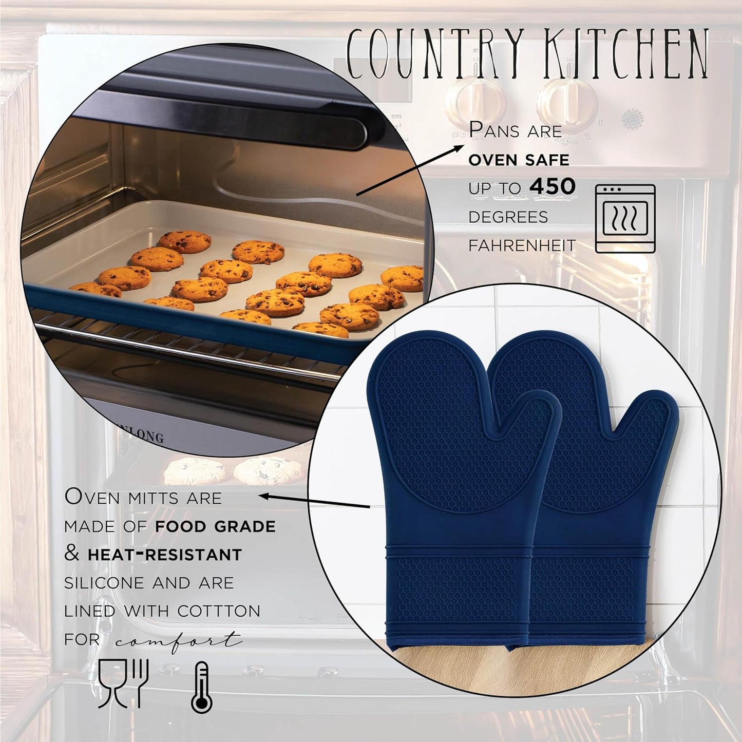 Country Kitchen Nonstick Stackable Bakeware Set - Deluxe Heavy Duty, Durable, Easy Release Baking Set, Denim, 13 Pcs