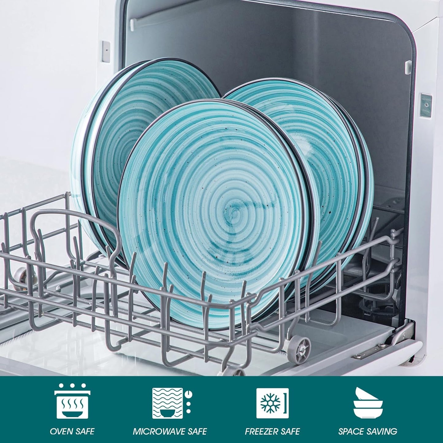 vancasso Bonbon Pasta Bowls Set of 6, 38 Oz Ceramic Salad Bowls, Wide and Shallow Bowls Set, Large Serving Bowls for Kitchen, Blue