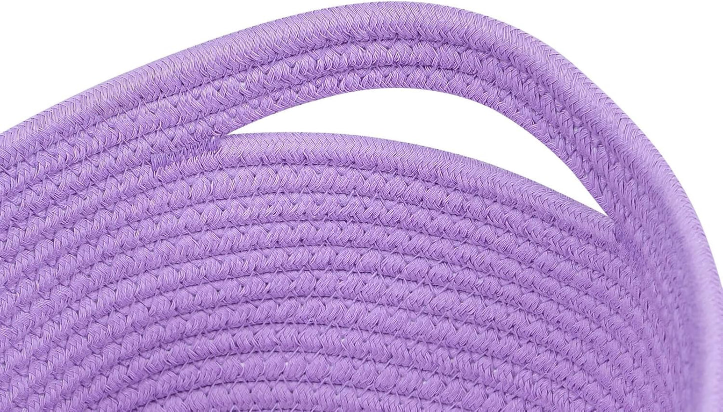 CubesLand Sturdy Woven Rope Storage Baskets, Purple, 2 Packs, 12" x 8" x 5.11"
