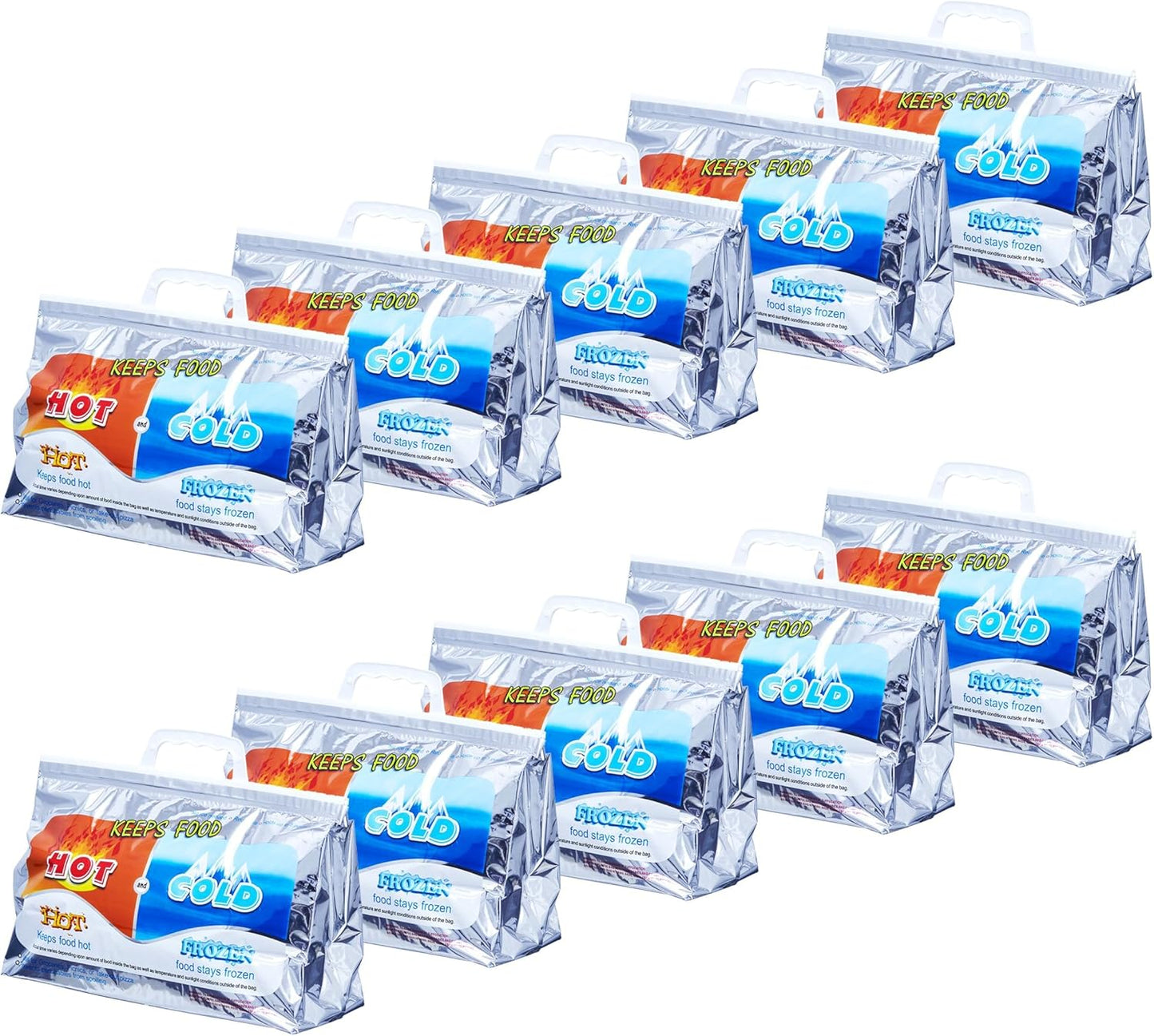 Superio Hot and Cold Insulated Bags for Food Delivery, Grocery Shopping Bags, Food Storage for Hot and Frozen Food for Travel, Disposable Cooler Bag, Reinforced Thermal Lunch Bag (10, 13"x5.5"x8.5")