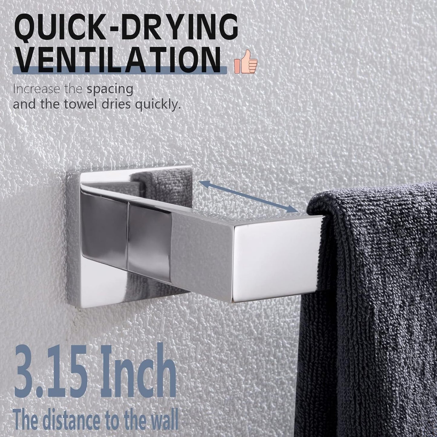 KOKOSIRI 16-Inch Single Towel Bar, Bathroom Kitchen Towel Holder, Wall Mounted SUS304 Stainless Steel Towel Rack, Polished Chrome, B4003CH-L16