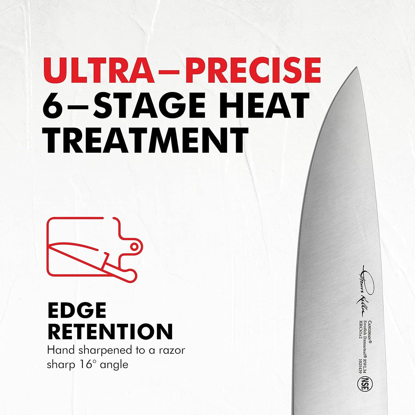 Cangshan Thomas Keller Signature Collection Swedish Powder Steel Forged, 7-Piece Knife Block Set, Walnut Block with 8 Spare Slots, Black