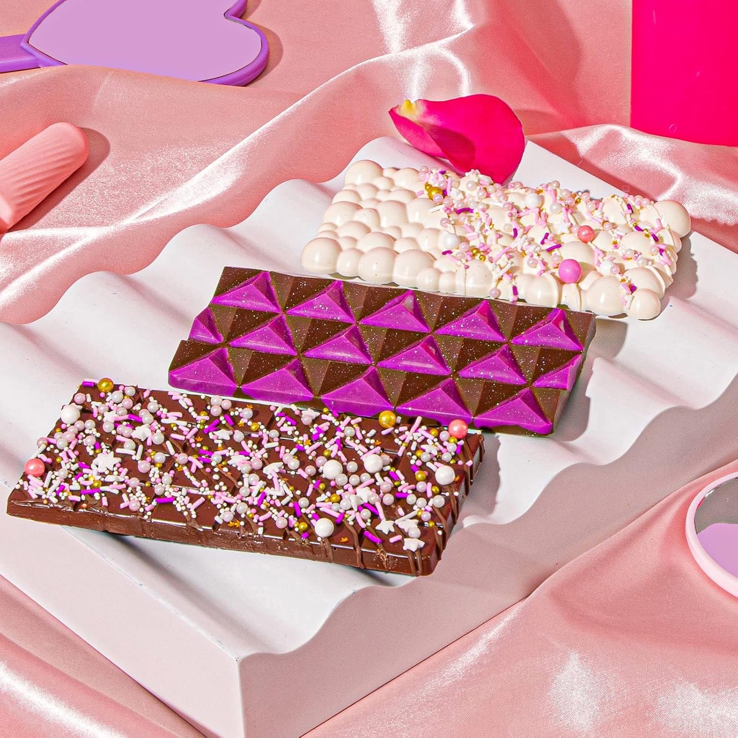 Fancy Sprinkles Adele Candy Bar Mold, 3 Cavities Reusable Silicone Traditional Cut, for Baking, Melting Chocolate, & Dessert Decorating (10 ¾” W x ½” H x 6 ½”)