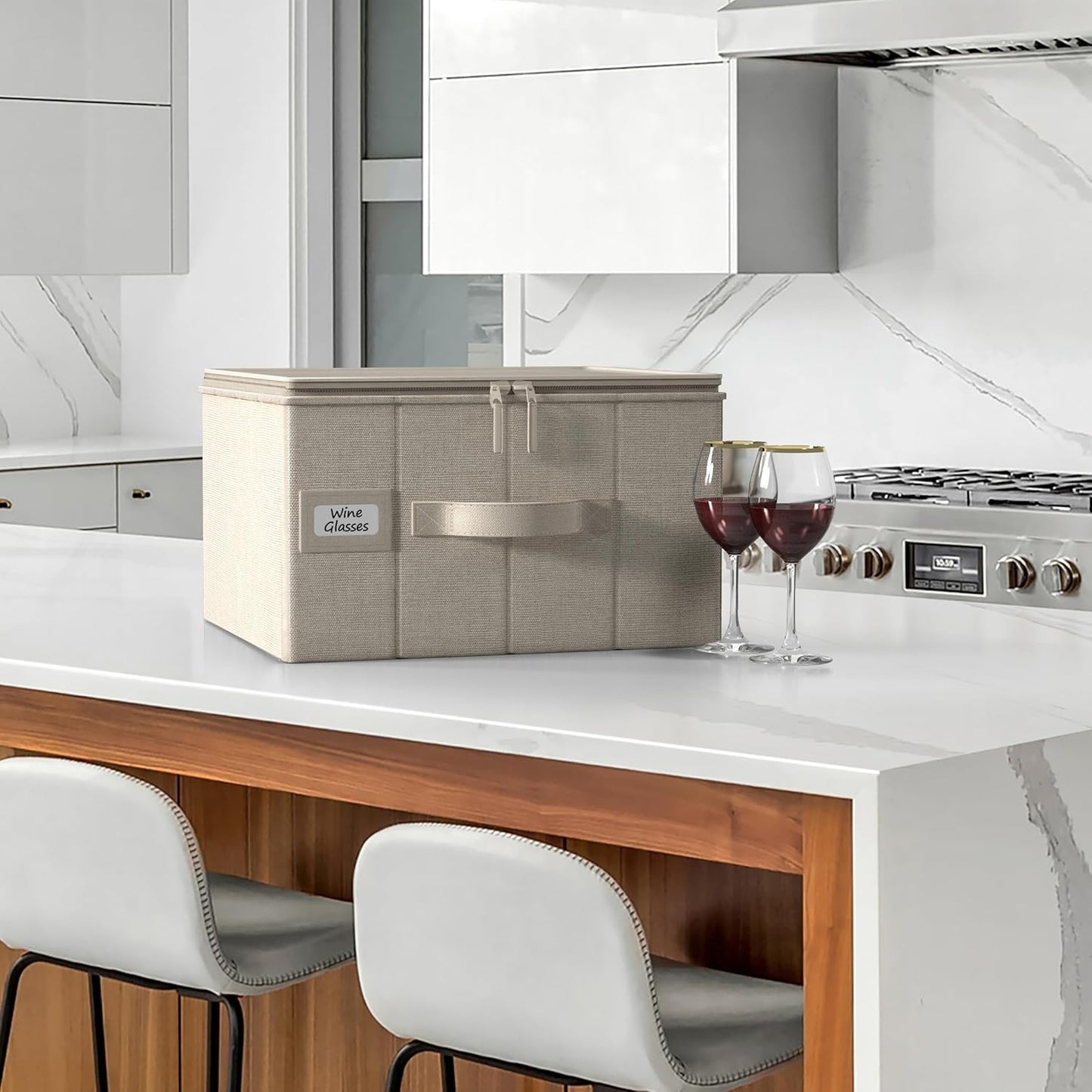 Sorbus China Storage Containers – Dinnerware Organizer for Champagne Flute Glasses with Lid (Holds Service for 12) with Felt Protectors – 13" x 10" x 10.6"