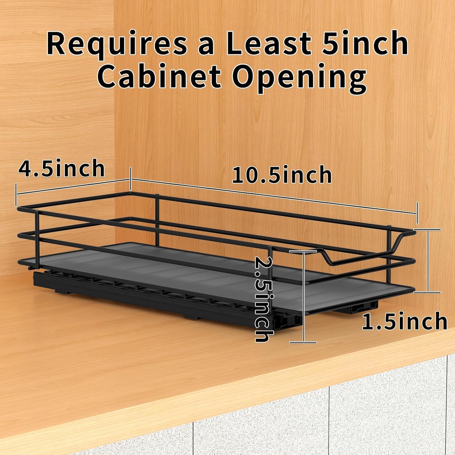 Pull Out Spice Rack Organizer for Cabinet, Heavy Duty Slide Out Spice Rack Organizer for Kitchen Cabinets and Pantry, Fits Spices, Sauces, Canned Food (4.5''Wx10.5''Dx2.5''H)