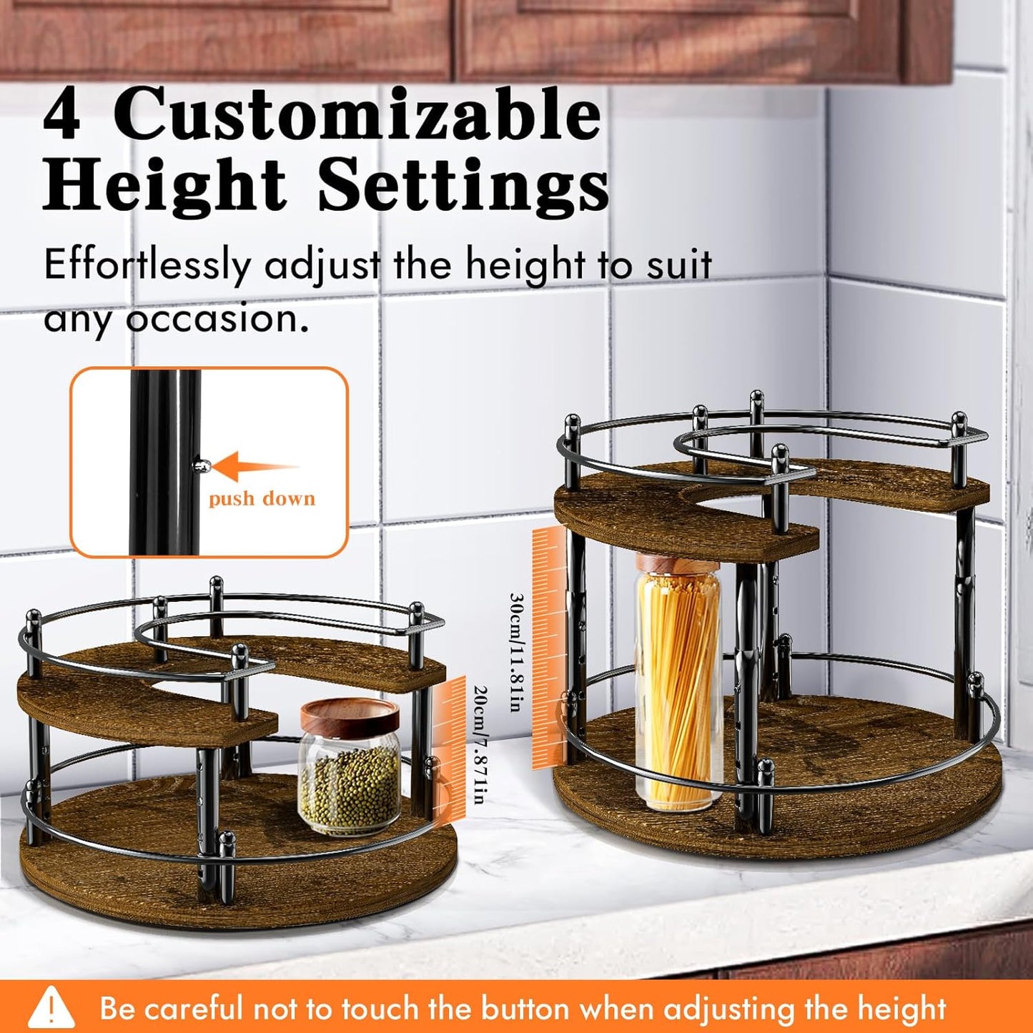 2-Tier Lazy Susan Organizer Turntable Spice Organization U-Shape 11.8" Rotating Spice Rack Height Adjustable for Cabinet, Pantry, Kitchen Countertop, Party