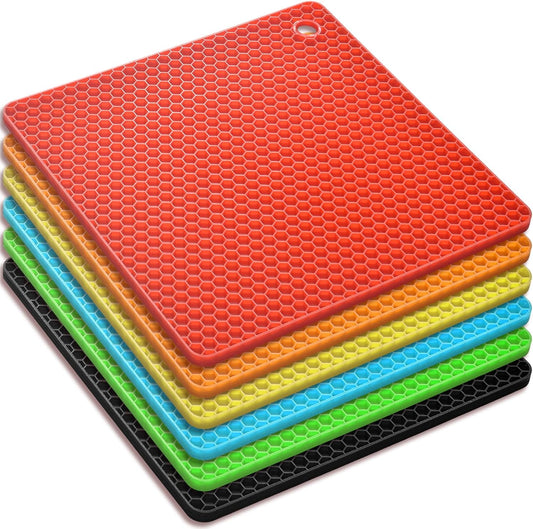 homEdge Silicone Square Trivets Mat, 6 Packs Multipurpose Non Slip Heat Resistant Pot Holder-Assorted Color