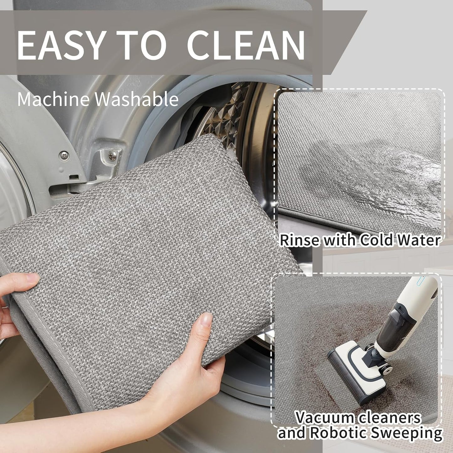 Kitchen Rugs and Mats Non Skid Washable Set of 2 PCS, Absorbent Runner Rugs for Kitchen, Front of Sink, Kitchen Mats for Floor, Grey 17x30+17x59