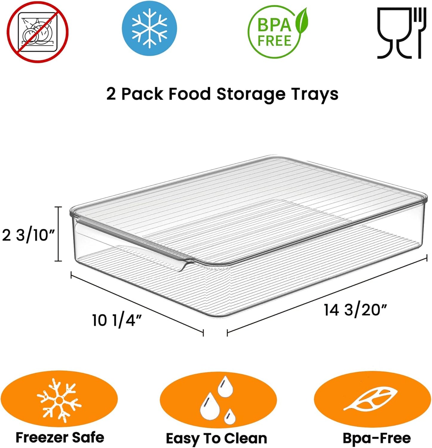 vacane 2 Pack Deli Meat Container for Fridge, Bacon Container with Lids for Refrigerator Fruit, Cold Cuts, Cheese Keeper Marinade Tray, Stackable Freezer Storage Containers