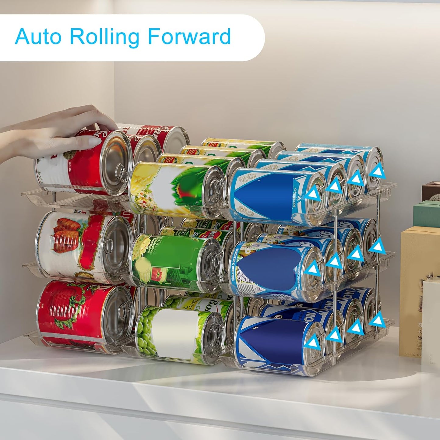 Can Organizer For Pantry, Adjustable Height And Width Canned Goods Organizer, Soup Can Organizer Holds Up to 60 Cans for Kitchen Cabinet or Refrigerator(CLear 5 Tier)