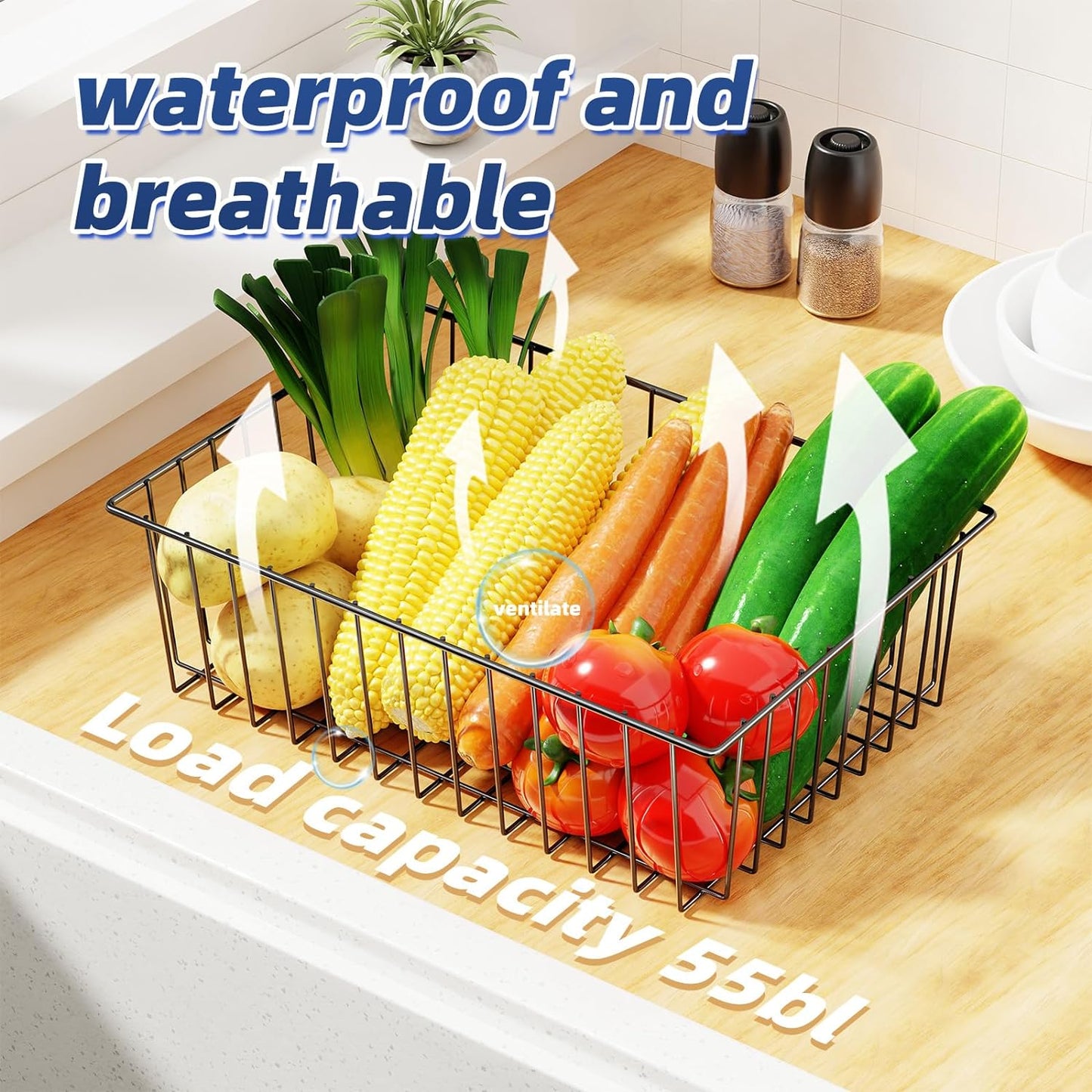 Simple Trending 6 Pack Large Wire Baskets for Organization, Metal Pantry Storage Baskets for Cabinet, Kitchen, Garage, Bathroom, Black