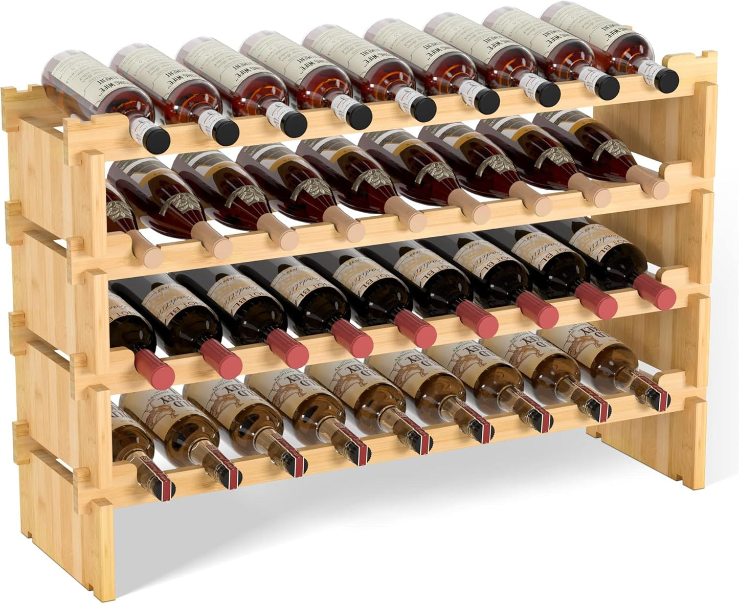 Domax Wine Rack Freestanding Floor - 36 Wine Bottle Holder, Large Stackable Wooden Storage Racks for Inside Cabinet and Countertop (Yellow)